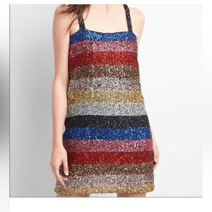 Gap‎ Womens Size Medium Crazy Stripe Sleeveless Multicolor Sequin Dress